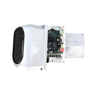 Dispositivo eletrónico branco com tampa aberta mostrando componentes internos