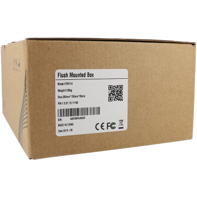 Caixa de papel castanho com etiqueta branca e texto técnico em inglês