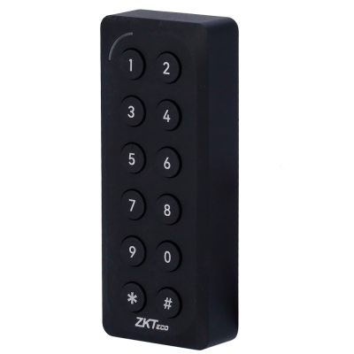 Teclado numérico preto com botões e fios coloridos