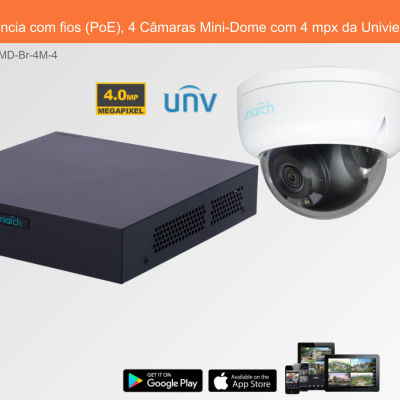 Sistema de videovigilância Uniview com quatro câmaras Mini-Dome e gravador preto