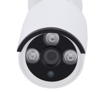 Câmara de segurança branca com lente e LEDs
