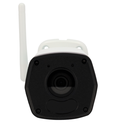 Câmara de segurança branca com lente e antena