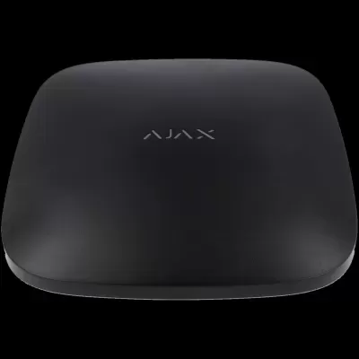 Dispositivo preto arredondado com logo AJAX no centro.