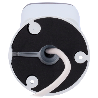 Base de dispositivo branco com cabo branco e superfície preta circular