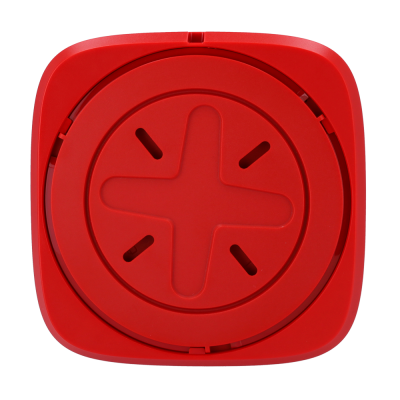 Plástico vermelho quadrado com círculo central em padrão cruzado