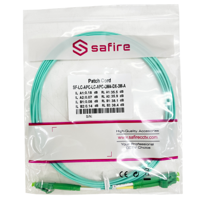 Cabo Patch Cord verde água com conectores LC-APC em embalagem plástica