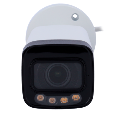 Câmara de vigilância branca com lente preta e LEDs
