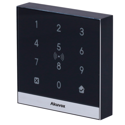 Painel tátil preto com números e símbolo Akuvox