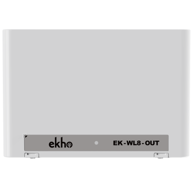 Antena de rede sem fios branca com texto ekho e EK-WL8-OUT