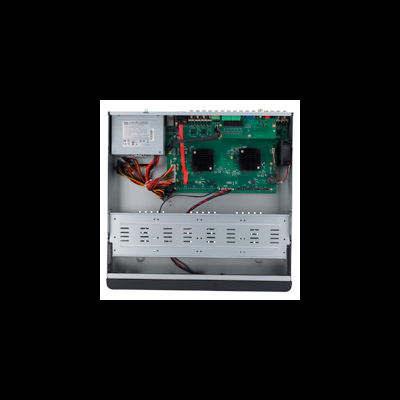 Interior de dispositivo eletrónico com placa de circuito, fios e fonte de alimentação