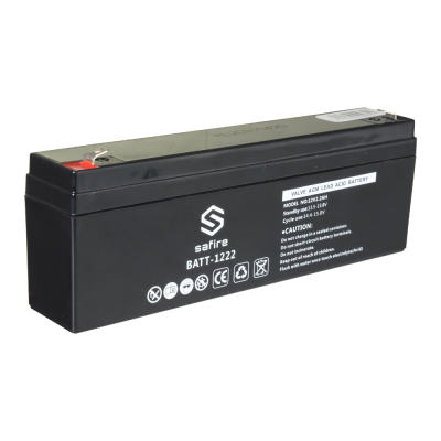Bateria Safire preta modelo BATT-1222 com texto e símbolos de segurança