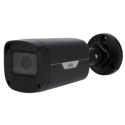 Câmara de vigilância exterior preta com lente e suporte de fixação