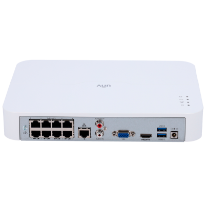 Dispositivo de rede branco com várias portas de conexão e etiquetas