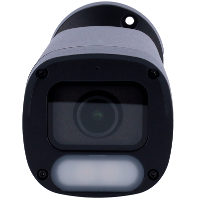 Câmara de segurança cinzenta e preta com lente e luz
