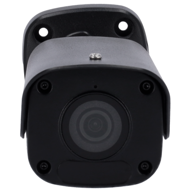 câmara de vigilância preta com lente circular e cabo branco