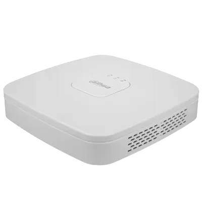 Aparelho eletrónico branco Dahua Technology com LEDs no topo e entradas de ventilação na lateral
