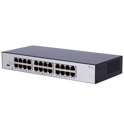 Switch de rede com 24 portas Ethernet cinzento e branco