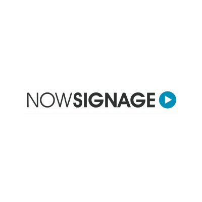Logotipo NOW SIGNAGE com ícone azul de play