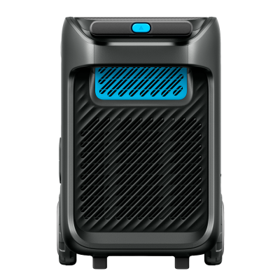 Mala de viagem rígida preta com detalhes azuis e textura diagonal