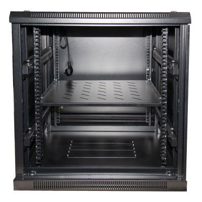 Rack de servidor metálico preto com prateleira ajustável