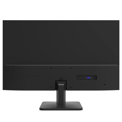 Monitor de computador preto visto de trás com suporte