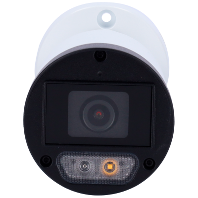 Câmara de vigilância branca com lente preta e LEDs