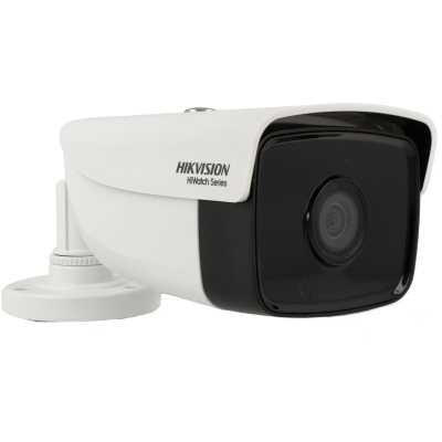 Câmara de segurança branca e preta Hikvision HiWatch Series com suporte de montagem