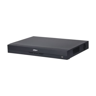 Gravador digital Dahua preto com entrada USB e ventilação lateral