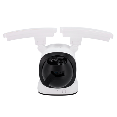 Câmara de segurança branca com lente preta e base branca