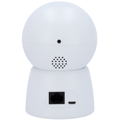 Câmara de vigilância branca esférica com portas Ethernet e micro-USB