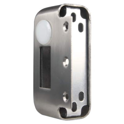 Fecho de porta metálico com botão branco