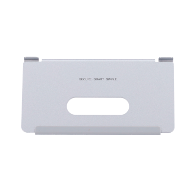 Suporte branco para dispositivos com texto 'SECURE SMART SIMPLE'