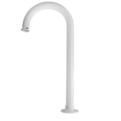 torneira curva branca em metal com base circular