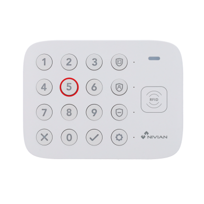 Teclado numérico branco com botões e logo NIVIAN