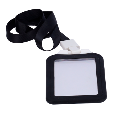 Porta-bilhetes quadrado com moldura preta e cordão preto