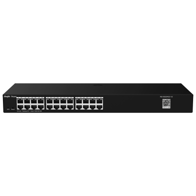 Switch de rede TP-Link preto com 24 portas Ethernet