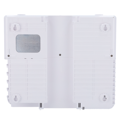 Painel branco de plástico com janela cinza e suportes roscados