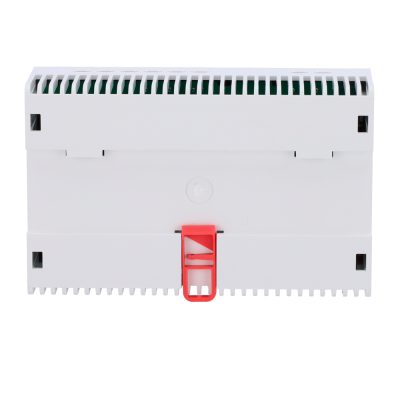 Equipamento elétrico branco com clip vermelho no centro