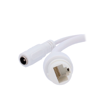 Cabo branco com conector RJ45 e conector de alimentação DC