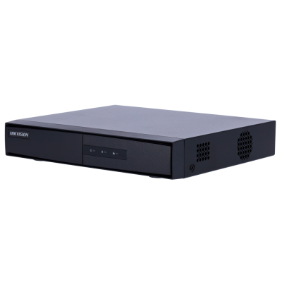 Gravador de vídeo digital HIKVISION preto com luzes indicadoras e grelhas de ventilação