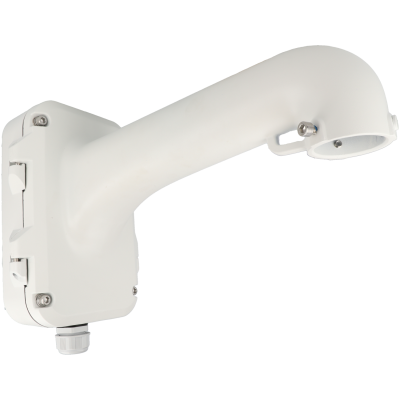 Suporte de parede branco curvado com parafusos visíveis