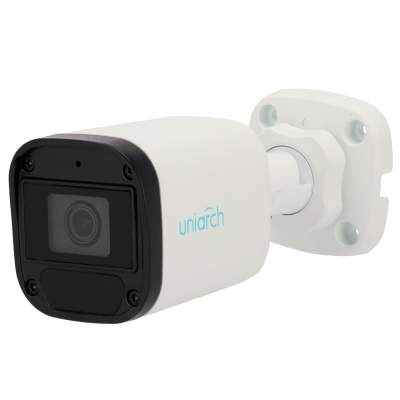 Câmara de vigilância branca Uniarch com lente preta e suporte de montagem
