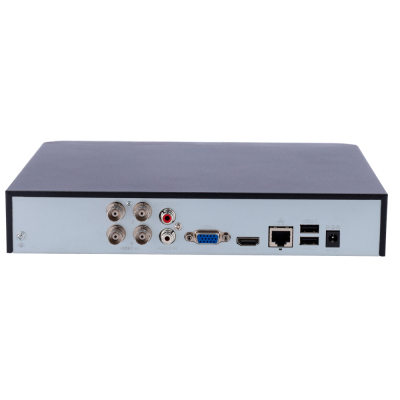 Caixa metálica com várias conexões traseiras para vídeo, USB, Ethernet e energia