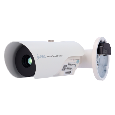 Câmara de segurança branca Sunell Infrared Thermal IP Camera com lente preta e suporte