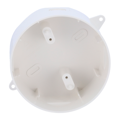 Caixa elétrica redonda branca de plástico com orifícios para fixação