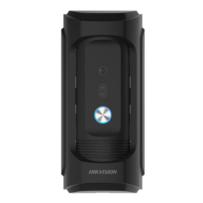 Campainha videovigilância preta HIKVISION com botão azul iluminado