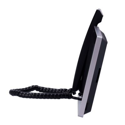 Telefone fixo preto com visor digital e auscultador com fio