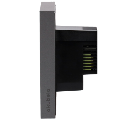 Rádio compacto Akubela cinza e preto de perfil