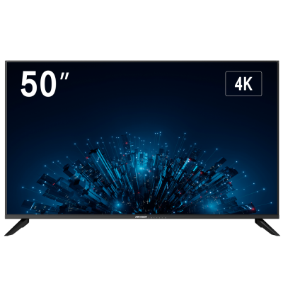 Televisão 50 polegadas 4K com fundo digital futurista azul