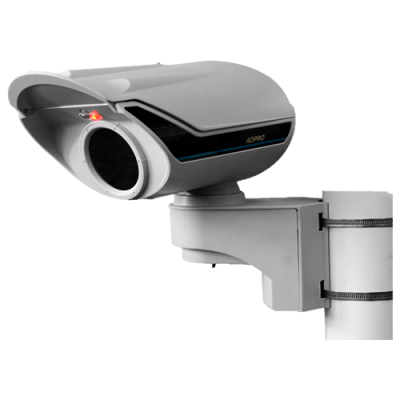 Câmara de vigilância externa branca com suporte montada